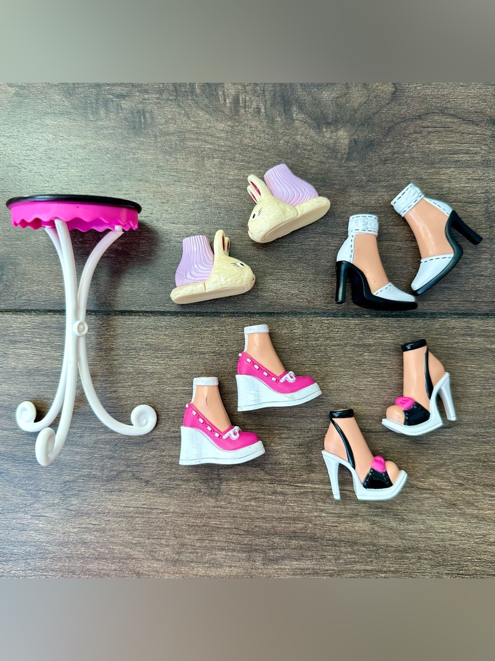 My Scene Barbie Doll Shoes Lot - Bunny Slippers, Wedges, Heels, Table
